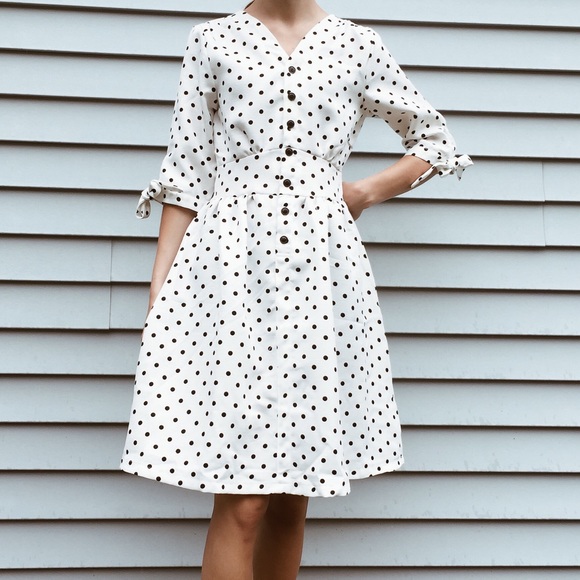 ModRack button polka dot tie sleeve midi dress - Picture 3 of 5